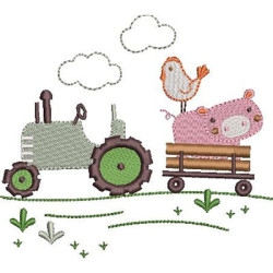 Embroidery Design Tractor And Pig 2