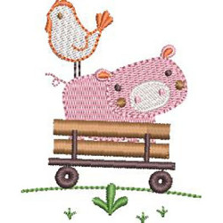 Embroidery Design Pig In The Wagon