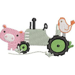 Embroidery Design Tractor And Pig 3