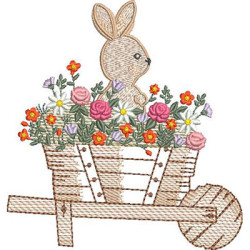 Embroidery Design Rabbit In The Flower Wagon