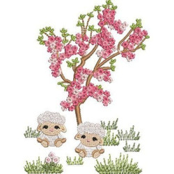 Embroidery Design Sheep In The Cherry Tree