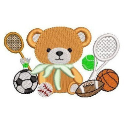 Diseño Para Bordado Oso Con Pelotas Deportivas
