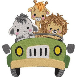 Matriz De Bordado Animais Safari No Carro 2