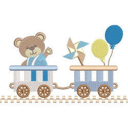 Matriz De Bordado Urso No Vagão Do Trem 16 Cm