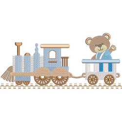 Matriz De Bordado Urso No Vagão Do Trem 18 Cm