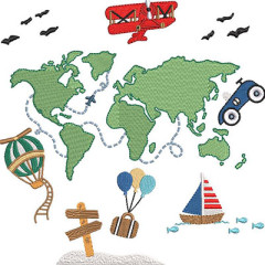 Diseño Para Bordado Mapa De Viajes Por El Mundo..