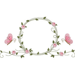 Matriz De Bordado Moldura De Rosas Com Borboletas