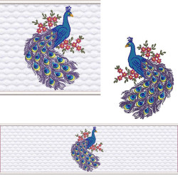 Embroidery Design Set Lavabo Towel Peacock