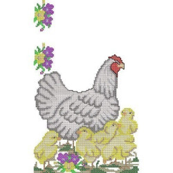 CHICKEN WITH CHICKS IN CROSS STITCH 1