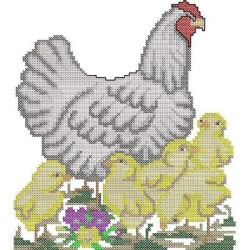 CHICKEN WITH CHICKS IN CROSS STITCH 2