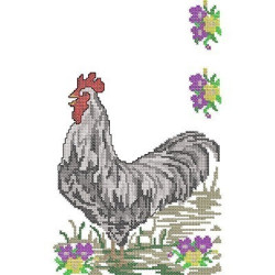 ROOSTER IN CROSS STITCH WITH FLORAL