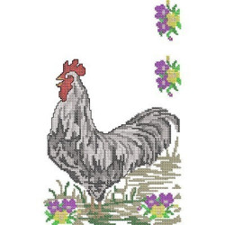 Diseño Para Bordado Gallo En Punto De Cruz Con Flores