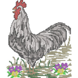 ROOSTER IN CROSS STITCH WITH FLORAL 2
