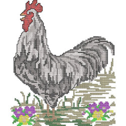 Diseño Para Bordado Gallo En Punto De Cruz Con Flores 2