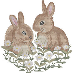 Embroidery Design Rabbits In The Garden In Cross Stitch