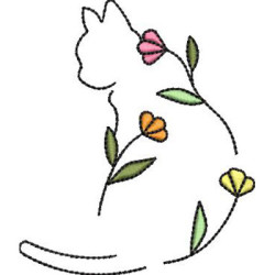 Matriz De Bordado Gatinho Com Flores 10 Cm