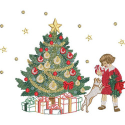 Embroidery Design Girl At Christmas Tree