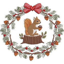 Matriz De Bordado Guirlanda De Natal Com Esquilos 14 Cm