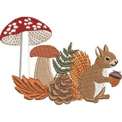 Embroidery Design Mushrooms With Pine Cone And Squirre..
