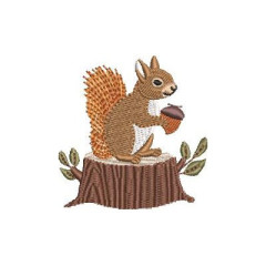 Embroidery Design Squirrel Sitting On A Log..