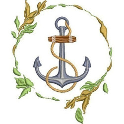 Embroidery Design Seaweed Frame With Anchor