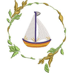 Embroidery Design Seaweed Frame With Boat