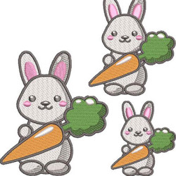 3 RABBITS HOLDING CARROT