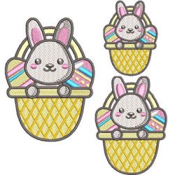 Embroidery Design 3 Rabbits In The Egg Basket