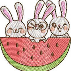 Embroidery Design Bunnies In Watermelon