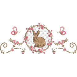 Embroidery Design Rabbit Flowers With Butterflies