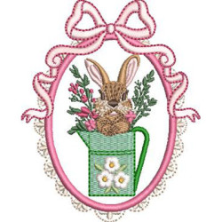 Embroidery Design Rabbit In A Teapot Frame With Bow