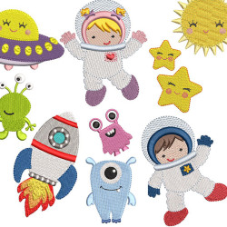 Diseño Para Bordado Paquete Astronauta Niño Y Niña