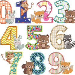 Matriz De Bordado Pacote Numeral Aplicado Com Animais Do Bosque