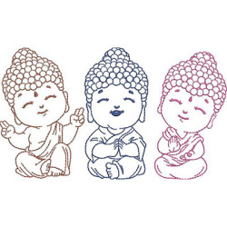 Embroidery Design Trio Of Buddhas Cute Contoured 2