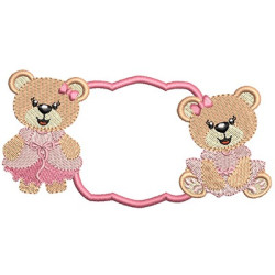 Embroidery Design Frame With Twin Bears