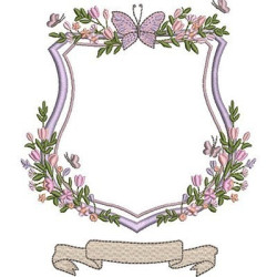 Matriz De Bordado Escudo Floral Com Borboletas 5