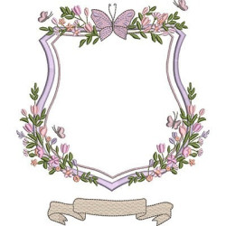 Embroidery Design Floral Shield With Butterflies 4