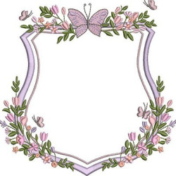 Matriz De Bordado Escudo Floral Com Borboletas 6