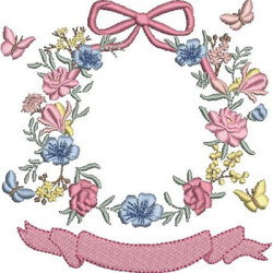 Embroidery Design Floral Frame With Streamer