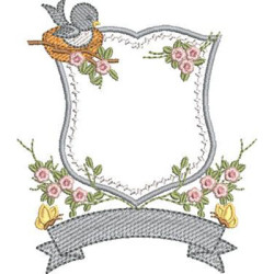 Diseño Para Bordado Escudo Floral Con Pájaro Y Nido