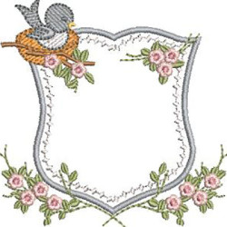 Diseño Para Bordado Escudo Floral Con Pájaro Y Nido 2