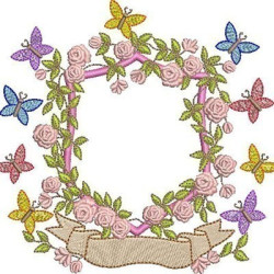 Embroidery Design Frame Of Roses With Butterflies