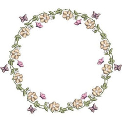 Embroidery Design Floral Wreath With Butterflies