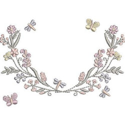 Embroidery Design Frames With Butterflies And Dragonfly Flowers