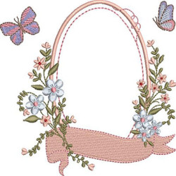 Matriz De Bordado Moldura Com Flores E Borboletas 13 Cm
