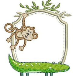 Diseño Para Bordado Marco De Safari Mono Y Caimán