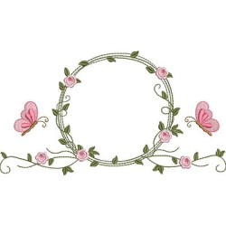 Diseño Para Bordado Marco De Rosa Y Mariposa De 20 Cm