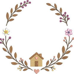 Diseño Para Bordado Marco Floral Con Una Casita Y Un Corazón