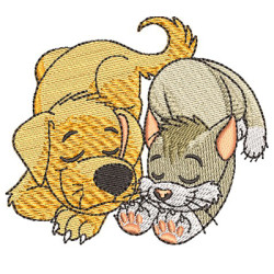 Embroidery Design Dog And Sleeping Cat