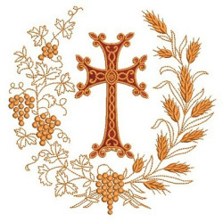 Embroidery Design Wheat And Grape Frames With Cross 2